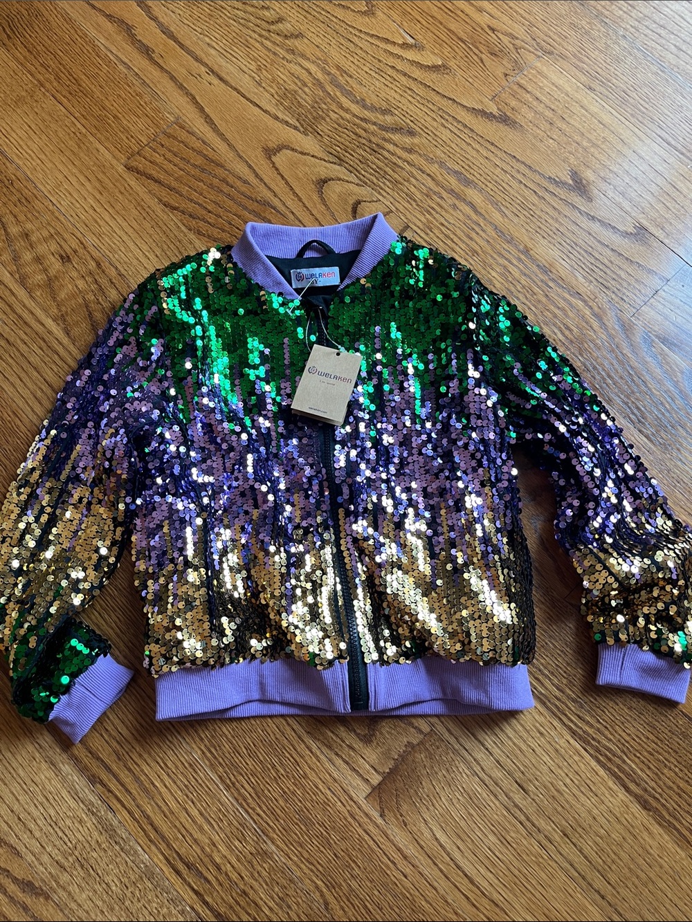 Welaken girls size 8 purple and green sequin jacket NWT